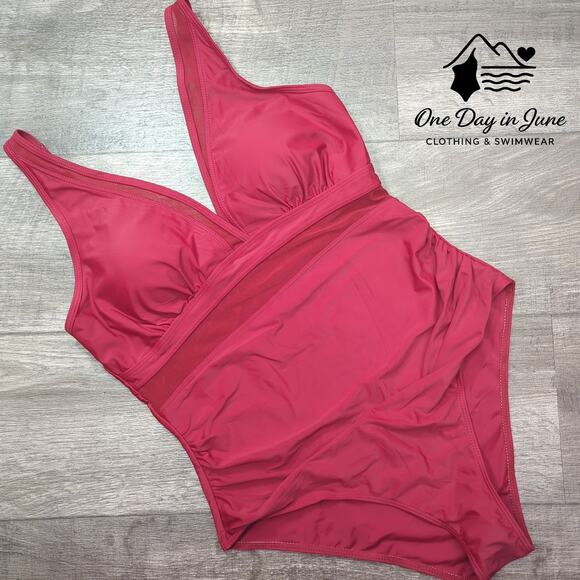 Charmleaks V Neck Mesh One Piece Swimsuit Size L - Picture 2 of 5